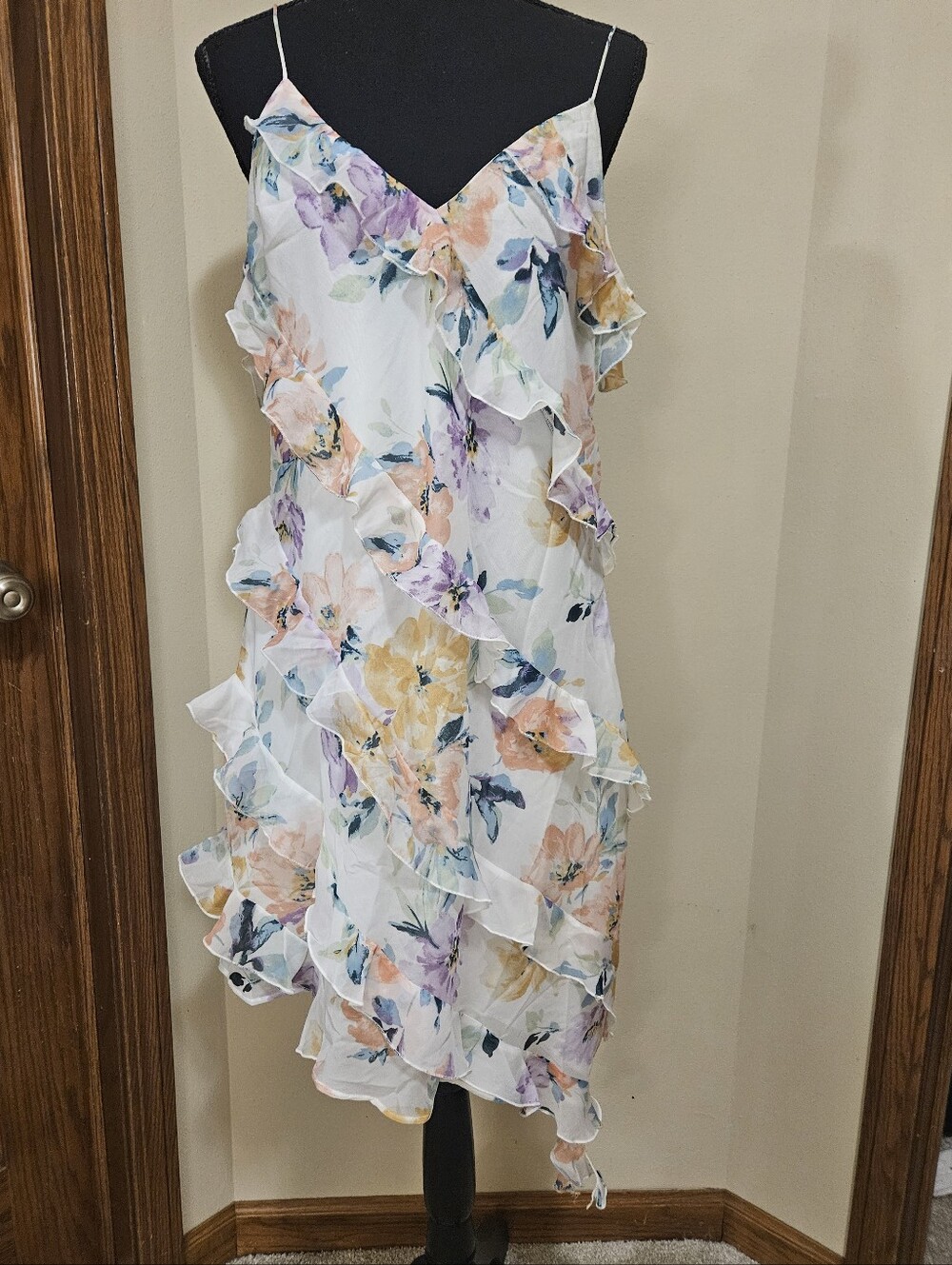 Abercrombie & Fitch White Floral Ruffle Midi Dress